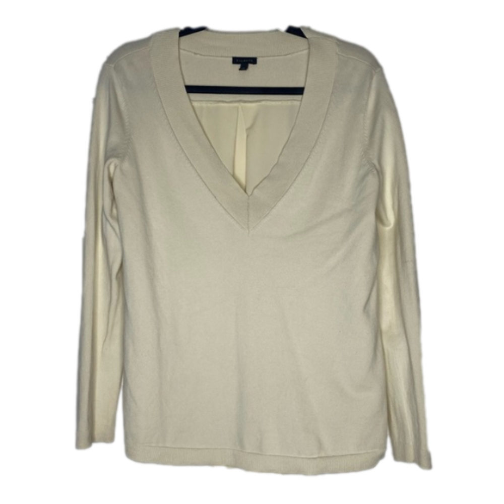 TALBOTS V Neck Sweater / Tunic  - cream, silk back - size small, S